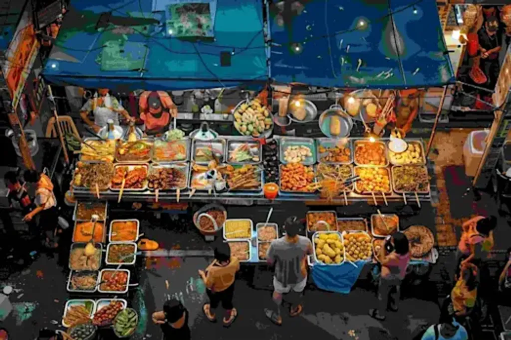 Street vendor serving a variety of delicacies in Bangalore, India 