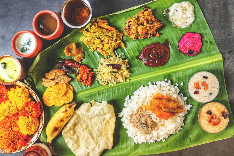 Food served on a banana leaf, typical of some regions of India