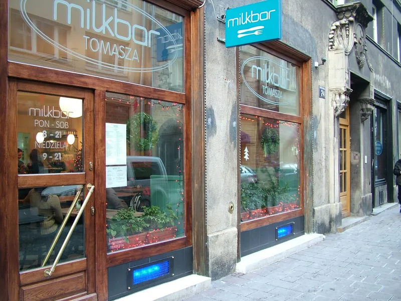 Street view of Milkbar Tomasza in Krakow Poland