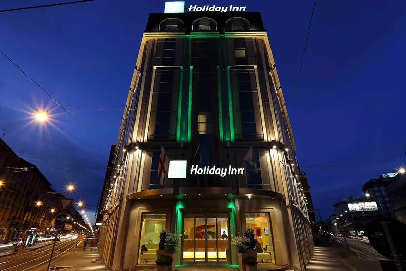 Street view of Holiday Inn Garibaldi Station near Porta Garibaldi in the center of Milan, Italy